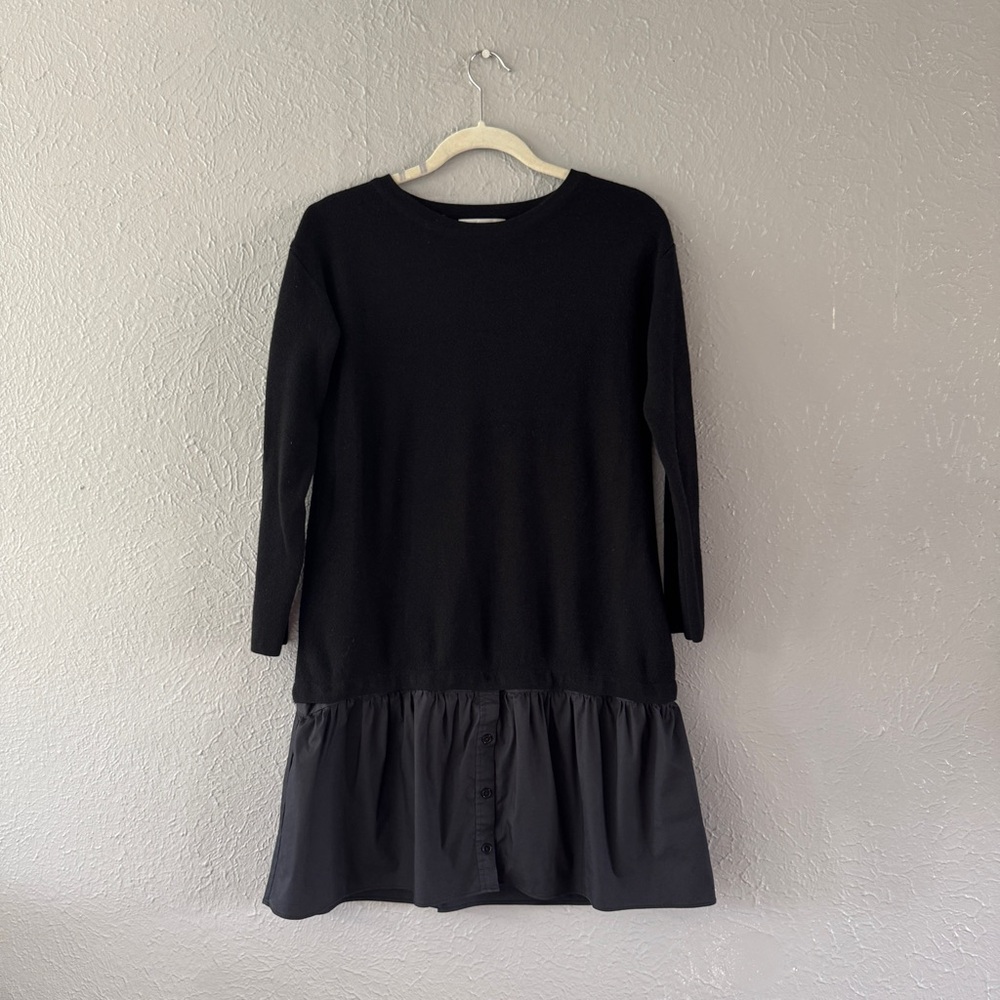 Milly Two for Sweaters Dress, Black Long Sleeve Dress with Detachable Hem